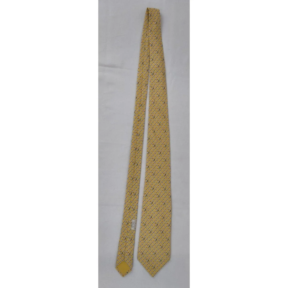 Hermes Yellow Chicken & Egg 100% Silk Tie Whimsical Print Made in France #W5218